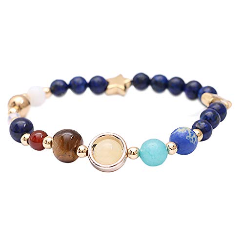 DZTZ Natural Stone Combination Bracelet,Solar System Eight Planetary Bracelets Natural Stone Bead Bracelet (B)