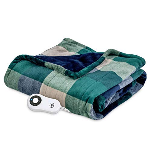 Serta Silky Plush Electric Heated Warming Throw Blanket Buffalo Check