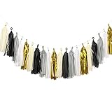 Ling's moment 20pcs Tissue Paper Tassels, Tassel Garland Banner for Wedding, Baby Shower, Event & Party Supplies, DIY Kits - (Metallic Gold+Black+White+Gray+Ivory)