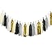 Ling's moment 20pcs Tassel Banner Tissue Paper Tassels, Fiesta Fringe Garland, Black & Gold Garland for Graduation Wedding Birthday Party& Event DIY Kits - (Metallic Gold+Black+White+Gray+Ivory)