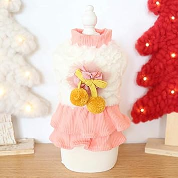 Amazon 犬服 ブランド かわいい Petfind 犬 犬の服 秋冬 もこもフリルワンピース フリル リボン 安全ピン M ピンク M ピンク Pet Find ドレス ワンピース 通販