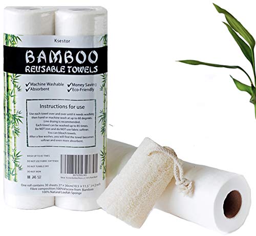 Bamboo Towels, Reusable Paper Towels, 2 Rolls, 60 Sheets, Natural Loofah Dish Sponge, Kitchen Towels, Unpaper Towels, Eco Friendly Products, Washable Recycled Organic Kitchen Napkins