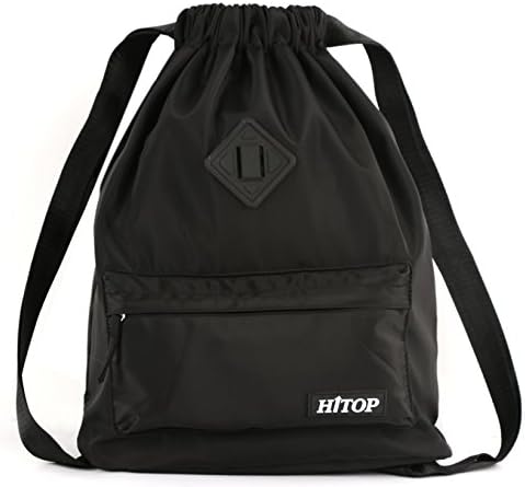 Waterproof Drawstring Sport Bag, Large lightweight Gym Sackpack backpack for Men and Women (Black)