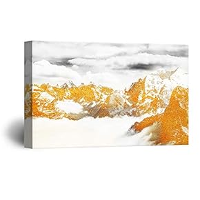 Canvas Wall Art - Abstract Golden Mountain Range Landscape - Giclee Print Gallery Wrap Modern Home Art Ready to Hang - 12x18 inches