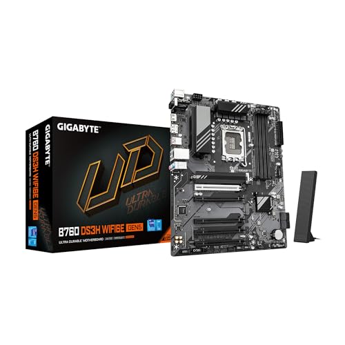 GIGABYTE B760M DS3H WIFI6E GEN5 LGA 1700 Intel B760 M-ATX Motherboard with DDR5, M.2, PCIe 5.0, USB 3.2 Gen 2 Type-C, WIFI6E 2.5GbE LAN, WiFi EZ-Plug, PCIe EZ-Latch