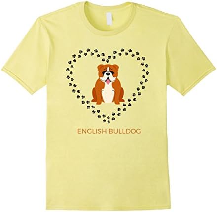 Mens English Bulldog With Paw Heart T Shirt Medium Lemon