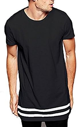 LIWEIKE Men's Striped Hip Hop Basic Longline Crewneck T-Shirt
