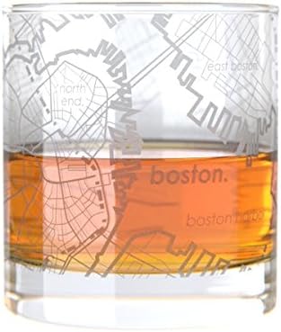 Uncommon Green Boston Map Rocks Glass Etched Whiskey