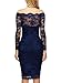 Miusol Women's Vintage Off Shoulder Flare Lace Slim Cocktail Pencil Dress,Navy Blue,Large