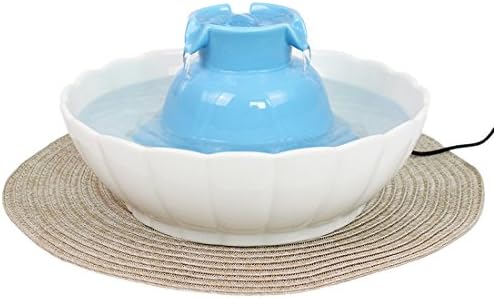 Pet Ceramic Drinking Fountain for Cats and Dogs, Easy Cleaning Water Bowl for Multiple Pets with Mat (Blue and White)