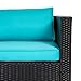 Peach Tree 5 PCs Outdoor Furniture Sectional Sofa with Ottoman and Glass Table Set Patio Black PE Rattan Wicker Sofa with Turquoise Cushions