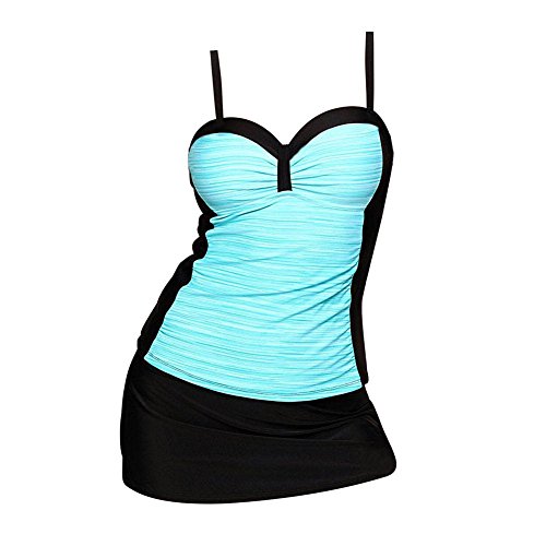 Yinhua Women's Printed Two Pieces Swimwear Tankini Swimsuits Tankini Set with Panty Skirt (Green, L)