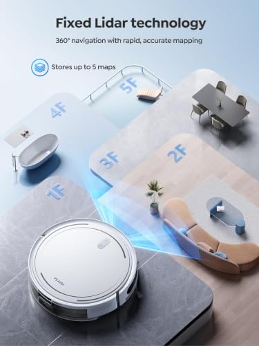 Robot Vacuum and Mop, 3-in-1 Robotic Vacuum Cleaner with Schedule, 5000Pa Suction, LiDAR Navigation & Smart Mapping, 150 Mins Max, Ultra-Slim, App/Alexa Control for Pet Hair/Hard Floor/Low-pile Carpet