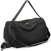 Weekender Bag – Geila Personal Item Duffel Bag with Shoes Compartment, Overnight Travel Bag, Yoga & Gym Bag (Black)