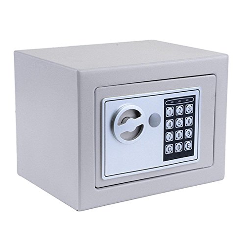 Fashine Security Safe Box Electronic Lock Small Safe with Deadbolt Lock Wall-Anchoring Design,8.9" X 6.5" X 6.5", (US Stock)(Silver Grey)