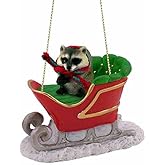 Raccoon Sleigh Ride Christmas Ornament