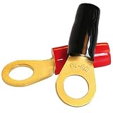 AIRIC 8 gauge ring terminal Crimp Style Gold Ring Terminals With Soft Boots 5/16" Electronic Barrel Insulated Gold Plated With Brazed Seam Ring Terminal Wire cable Connectors Kit 8-Pack