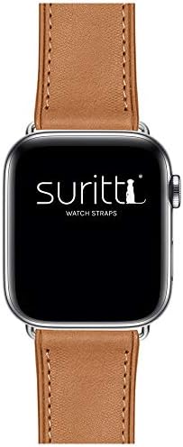 Suritt for Apple Watch leather strap Rio (6 Colors available). 3 buckle and adapter colors to choose from (Black - Silver - Gold) (Series 1, 2, 3 and 4). (38mm - 40mm, Saddle Brown/Silver)