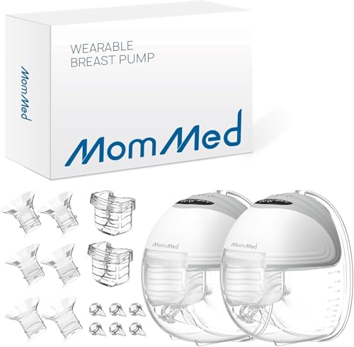 MOMMED Double Breast Pumps, Hands Free with 3 Mode & 12 Levels, Rechargeable, Leak-Proof Design Electric Breast Pumps, 24 mm Wearable Breast Pumps, Includes 17/19/21 mm Flange Inserts