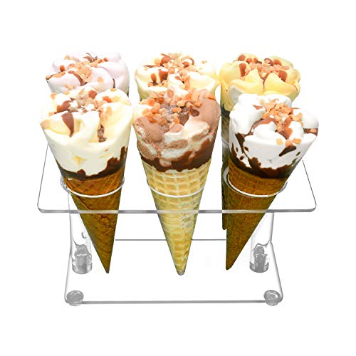 AILELAN Cone Holder, Clear Acrylic Ice Cream Cone, Sushi Hand roll Stand Holder, 6 Holes