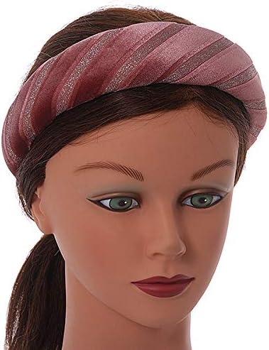 Retro Thicken Padded Velvet Glitter Stripes Wide Chunky Hair Band/Headband/Alice Band in Pink Blush - Image 4