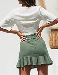 Mini falda de algodón elástico con volantes y cintura alta para dama