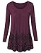 Long Sleeve Tunic Women Plus Size,Laksmi Round Neck Pleated Front Casual Shirts Vintage Floral Swing Office Wear Tunic Tops,Wine XX-Large