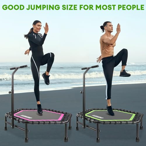 ONETWOFIT 107/114cm Trampolín de Rebote para Adultos, Mini trampolín silencioso para Ejercicio en Interiores al Aire Libre, trampolín de Fitness con Rebote Bungee Verde