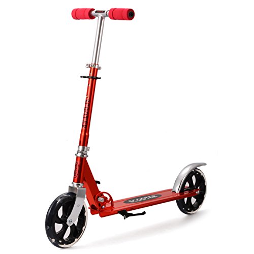 Oanon Alloy Folding Durable Adjustable Height Adult Kick Scooter (Red)