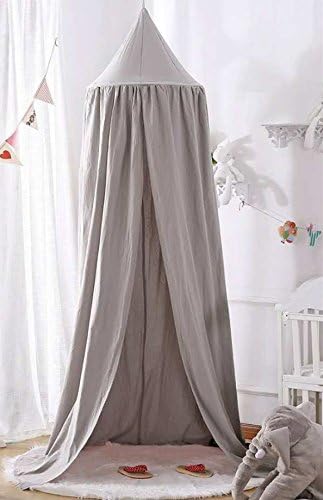 Princess Girls Bed Canopy Castle, Kids Pink Crib Bed Canopy, Round Dome Lace Crown Mosquito Net Canopy, Kids Play Tent, Reading Nook Canopy for Girls, Babies &amp; Toddlers (Grey)