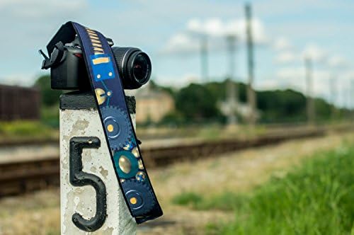 Camera strap. Abstract blue DSLR / SLR Camera Strap with sprockets. Durable, light weight and well padded camera strap. code 00111