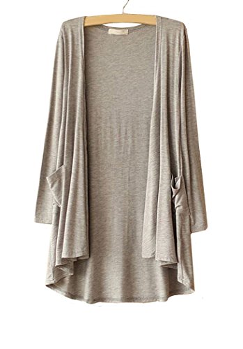 Women Open Front Casual Comfy Flowy Long Line Modal Cardigan (XL, Grey)