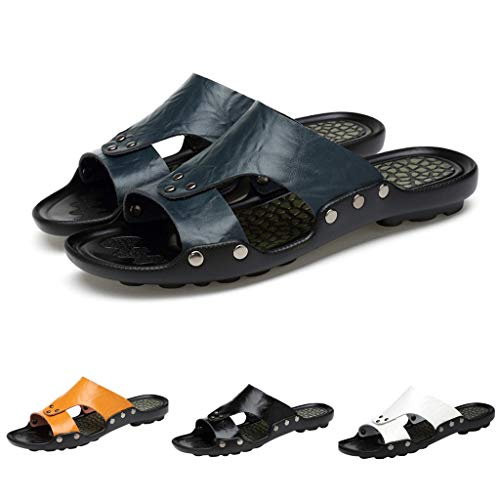 New!!!!! Respctful ♫♫Mens Leather Sandals Casual Slippers Non-Slip Outdoor Slides Fashion Summer Beach Open Toe Flat Shoes Yellow