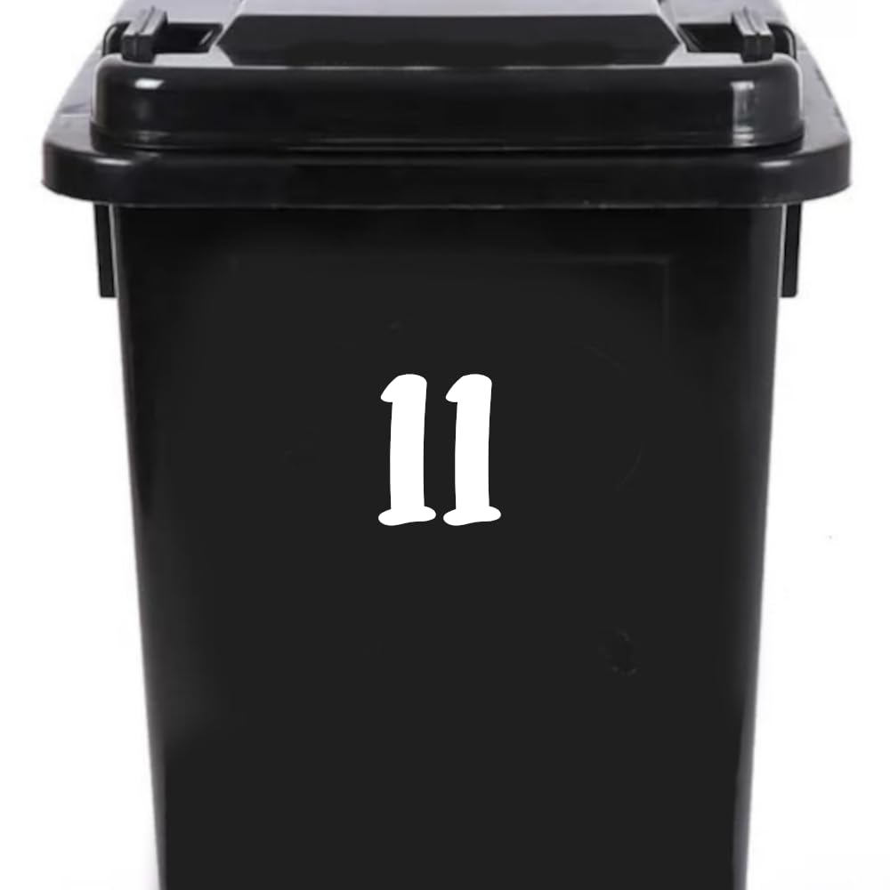 Pack of 4 House Number Wheelie Bin Stickers - Waterproof Decals - Easy-to-Apply - Recycling Boxes - Party Decorations (11)