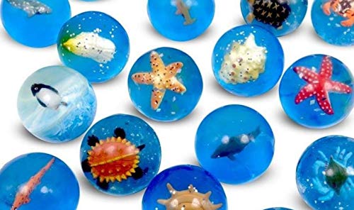 Flummi Meerestiere Set of 6 Bouncy Balls, Rubber Balls for Kids Party Bags, Small, Unisex, 50 grams, Manual, Toys