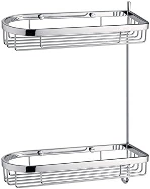 BA Hotel Wall Shower Caddy Double Shelf Organizer With Hook - Brass (Polished Gold)