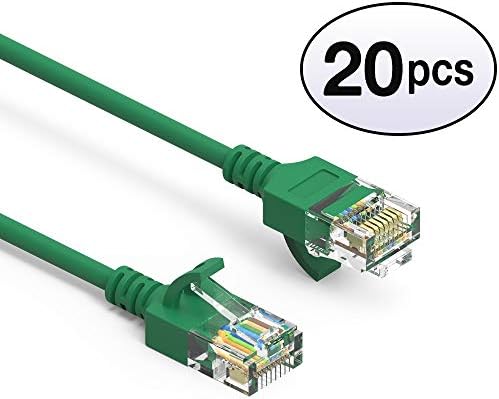 GOWOS Cat6a Slim UTP Ethernet Cable (20-Pack - 10 Feet) Green - 28AWG Network Cable with Gold Plated RJ45 Molded/Booted Connector - 10 Gigabit/Sec High Speed LAN Internet/Patch Cable - 550MHz
