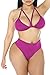 Kisscynest Women's High Waist Strappy Cut Out Bikini Sets Mesh Cover Ups Fuschia XL