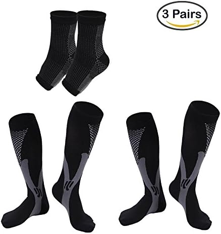 3 Pairs Graduated Compression Socks 20-30Mmhg Athletic Support Socks for Sports, Pregnancy, Flight Boost Stamina Long Socks (XXL(W14.5-16.5 M13-16), Black)