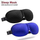 Sleep Mask 2 Pack,Eye Mask for Men Women 3D Contoured Blinder & Blindfold Comfortable & Super Soft Sleeping Masks with Adjustable Buckle,Suitable for Travel/Nap/Night's Sleeping(Black/Blue)