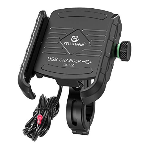Yellowfin Aluminium Waterproof Bike/Motorcycle/Scooter Mobile Phone Holder Mount with Fast USB 3.0 Charger with 360° Rotation, for Maps and GPS Navigation (Black, Jaw Grip with Fast Charger)