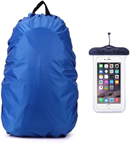 Swesy 35L - 80L UltraLight Waterproof Backpack Rain Cover &amp; PU Cellphone Storage Case For Camping,Hiking,Cycling, Traveling, Outdoor Activities (Blue, L(for 55-60L))