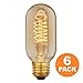 Volcora [6 Pack] Vintage Edison Bulbs with Steeple Hairpin Filament, 40W Dimmable E26/E27 T30 Tubular Antique Light, Golden Finish Industrial Design Amber Warm 120V