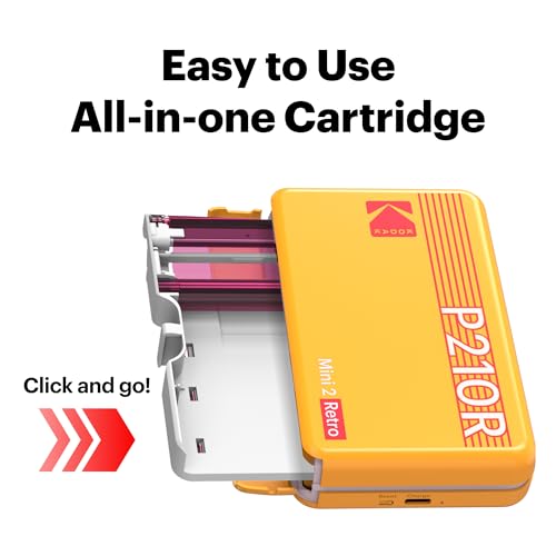 KODAK Mini 2 Retro 2x3 Mobile Photo Printer, 38 Sheets, Bluetooth Phone Printer Compatible With iOS & Android Smartphones, Instant Colour Prints, 4PASS Dye Sublimation, White