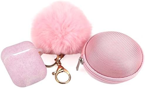 Airpods Case-LBOVS3 Full Protective Airpods Cute Glittery Case Cover Protable Silicone Skin with Keychain for Apple Airpods (Pink)
