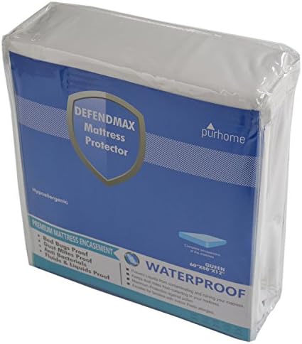 Mattress Protector Defender Encasement Cover Waterproof , Bed Bug Proof, Hypoallergenic, Breathable, Noise Free, Vinyl Free DefendMax Queen Size Fits Up to 16 in Mattress