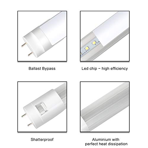 DIKAIDA 2 Pack T8 Led Light Tube, 4FT, 18W(32W Replacement), 2000Lm, 6500K Super Bright Fluorescent Replacement Lamp with White Cover, Dual-End & Single-End Powered, Works with/Without Ballast - Thumbnail 6