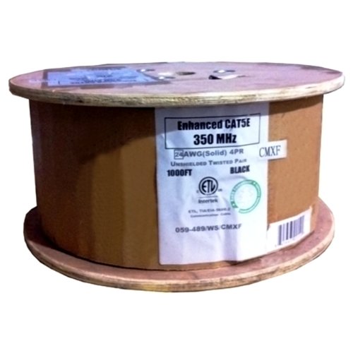 Vertical Cable Cat5e, 350 Mhz, UTP, Gel Filled (Flooded Core), Direct Burial, 1000ft, Black, Bulk Ethernet Cable, Wooden Spool
