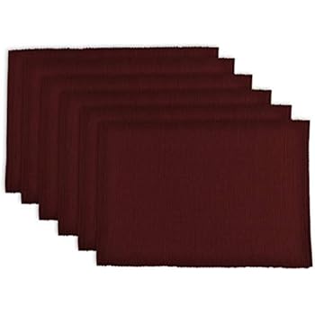 DII Washable Ribbed Cotton Placemat, Set of 6, Wine Red - Perfect for Fall, Dinner Parties, BBQs and Everyday Use