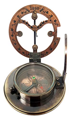 Brass Nautical Handmade Brass Sundial Compass - Pocket Sundial -Brass Antiques West London. Beautiful Gift Item